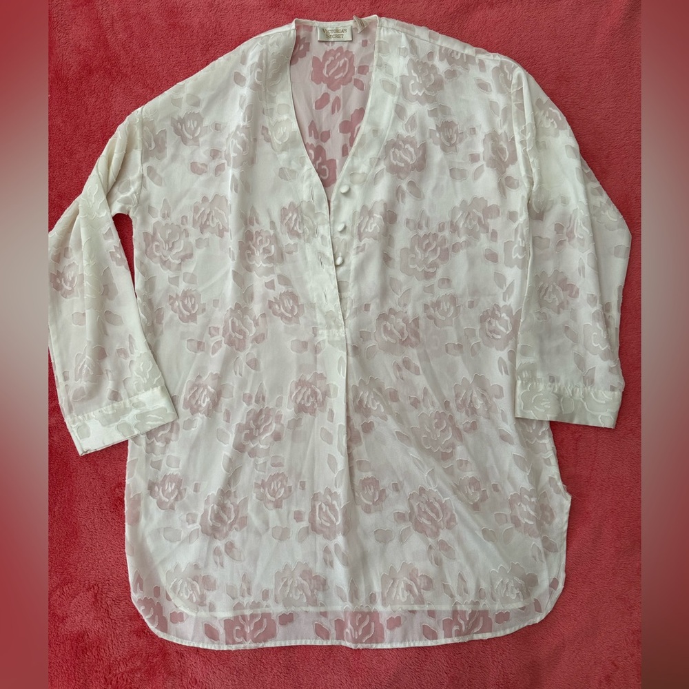 Victoria’s Secret vintage gold label buttoned dress negligee floral slip ivory
